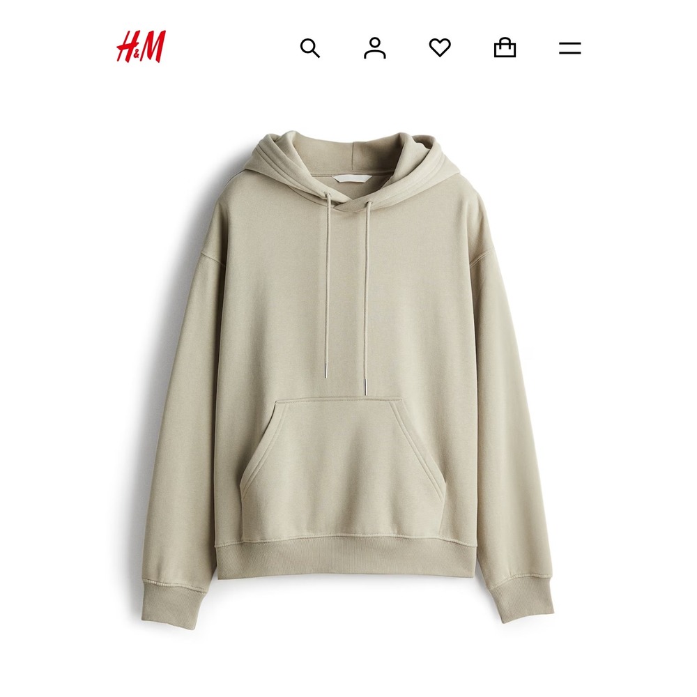 H&M Womens Beige Hoodie Sweatshirt‎ Oversized Cropped Pullover Athleisure Large